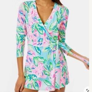 Lilly Pulitzer Karlie Wrap Romper in Totally blossom size Large NWT